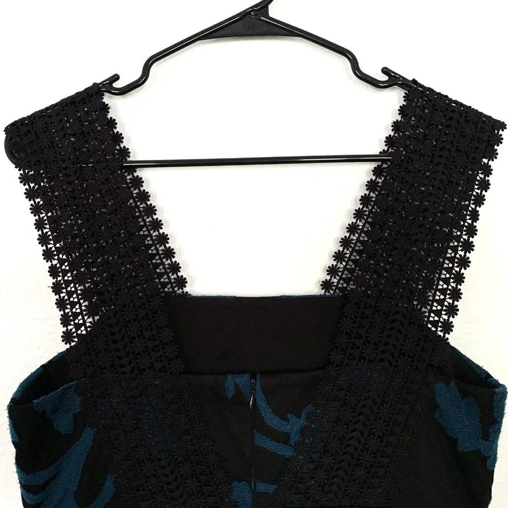 Tahari Arthur S. Levine Dress Black Blue Floral Embroidered Mesh - Picture 6 of 9